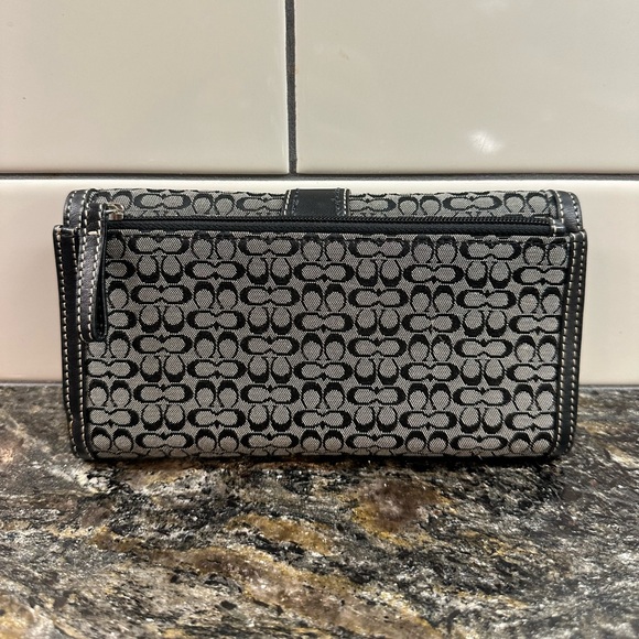 Coach Vintage Signature Monogram Long Trifold Wallet in Black - Picture 4 of 8